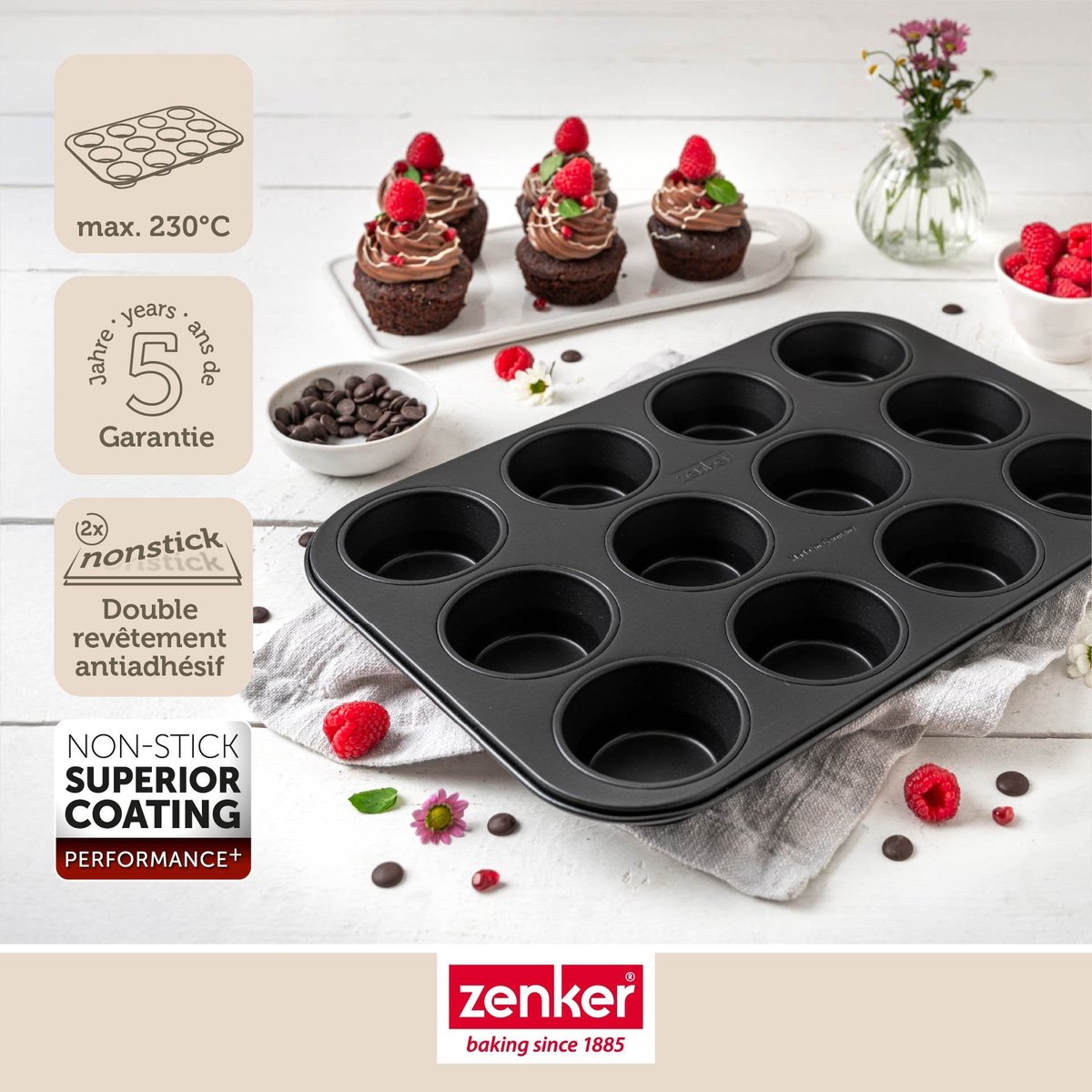 Moule à muffins 12 empreintes 38 x 26 cm PERFECT BLACK noir, ZENKER
