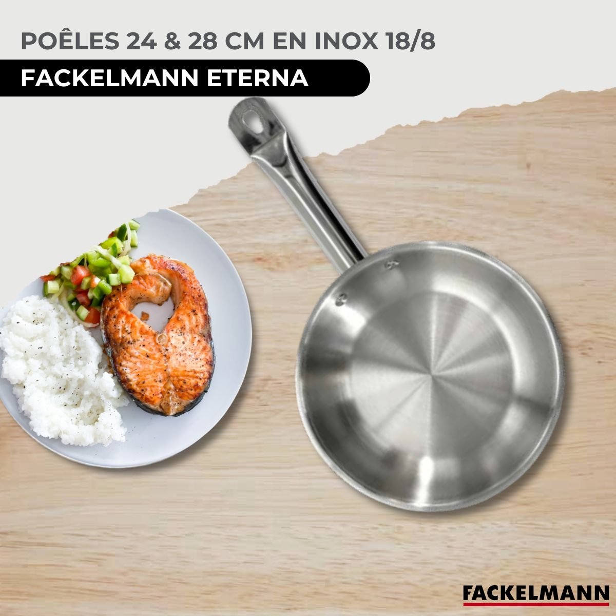 Set de 2 poêles 24 et 28 cm et 2 couvercles en verre ETERNA inox|transparent, FACKELMANN