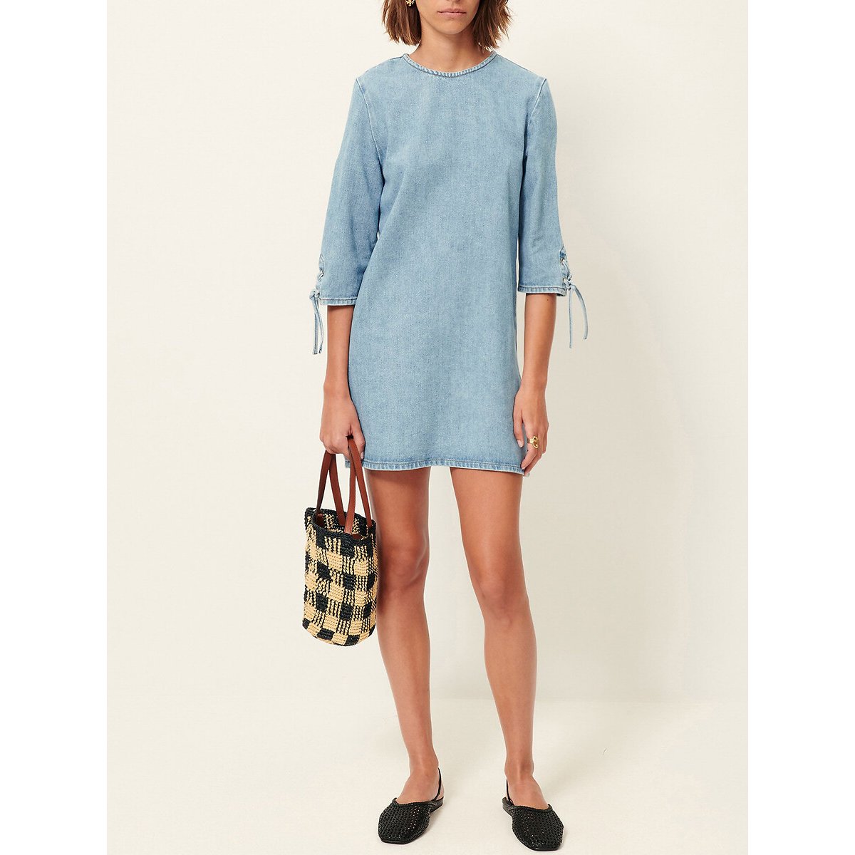 Robe courte à manches 3/4 lacées, en denim, TIZZANO bleu denim, SESSUN
