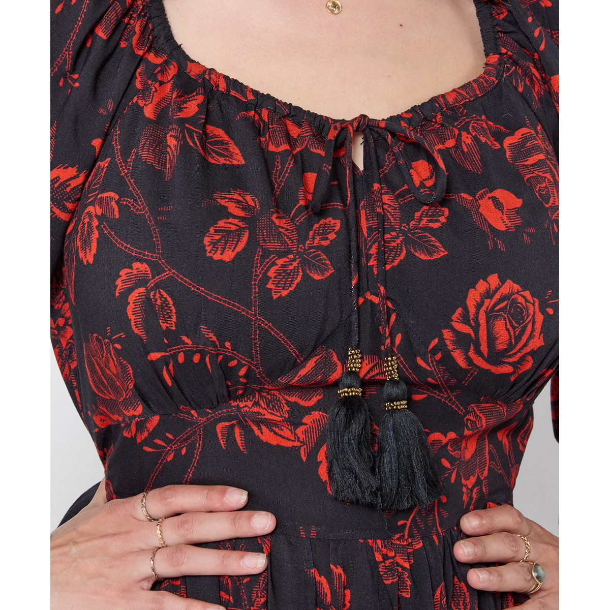 Robe Courte Fleurie à Ourlet à Volant Spectaculaire noir, JOE BROWNS