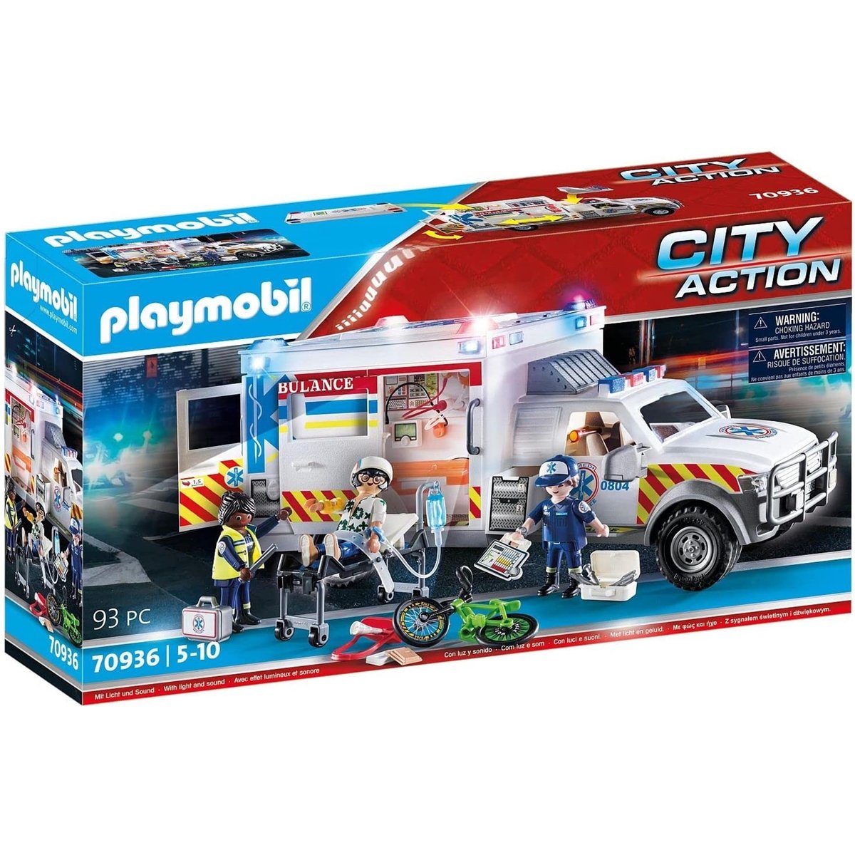 City Action Ambulance avec secouristes et blessé multicolore, PLAYMOBIL