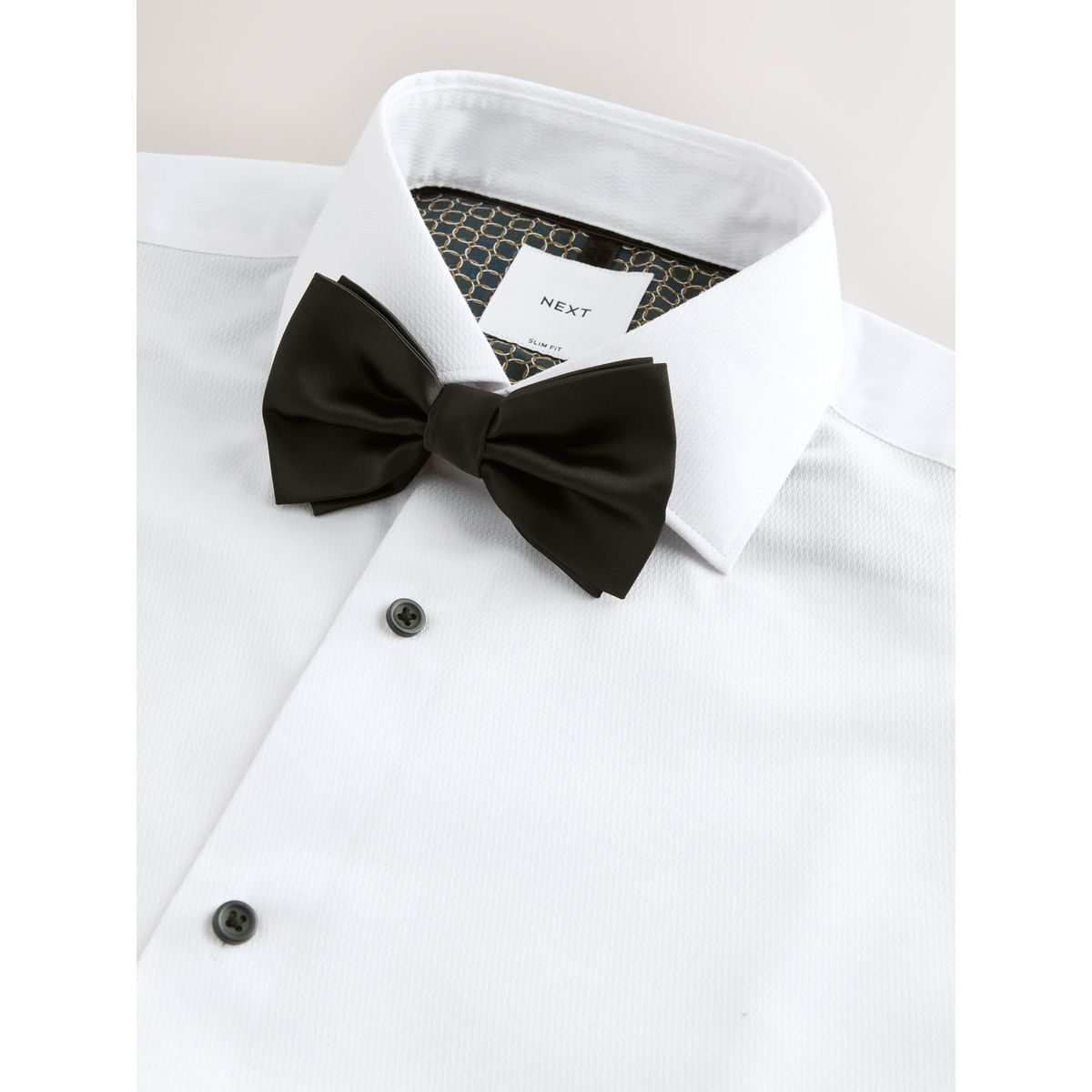 Chemise à poignet double et nœud papillon nœud papillon blanc texturé/noir, NEXT