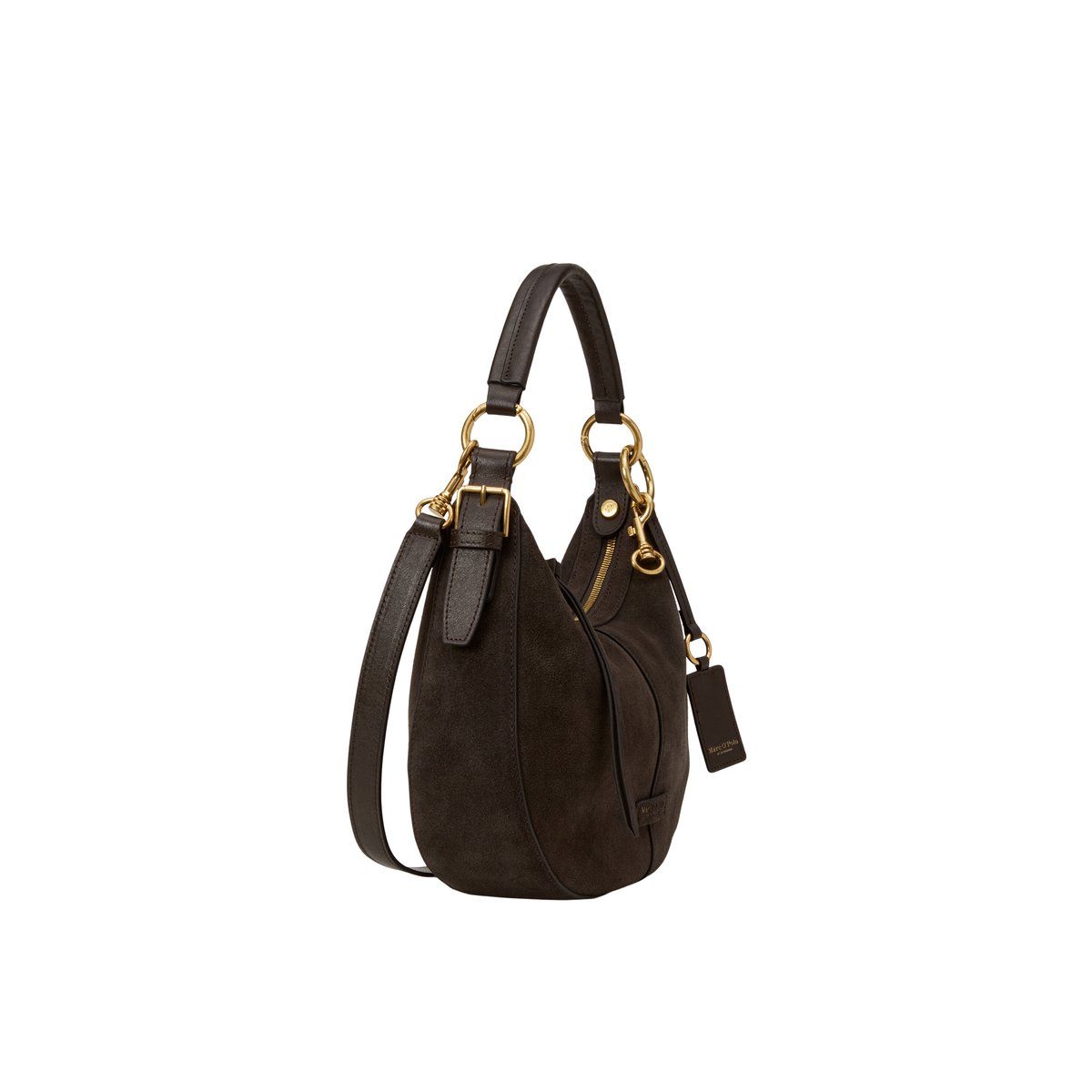 Sac à bandoulière modèle Pernille petit format en cuir velours souple marron, MARC O'POLO