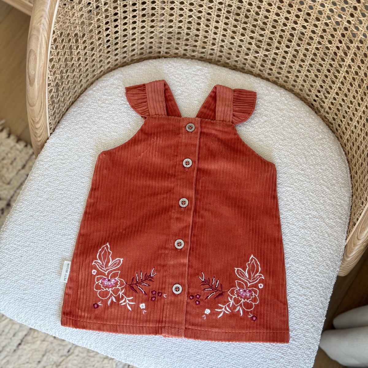 Robe enfant en velours côtelé Manouk orange, PETIT BEGUIN