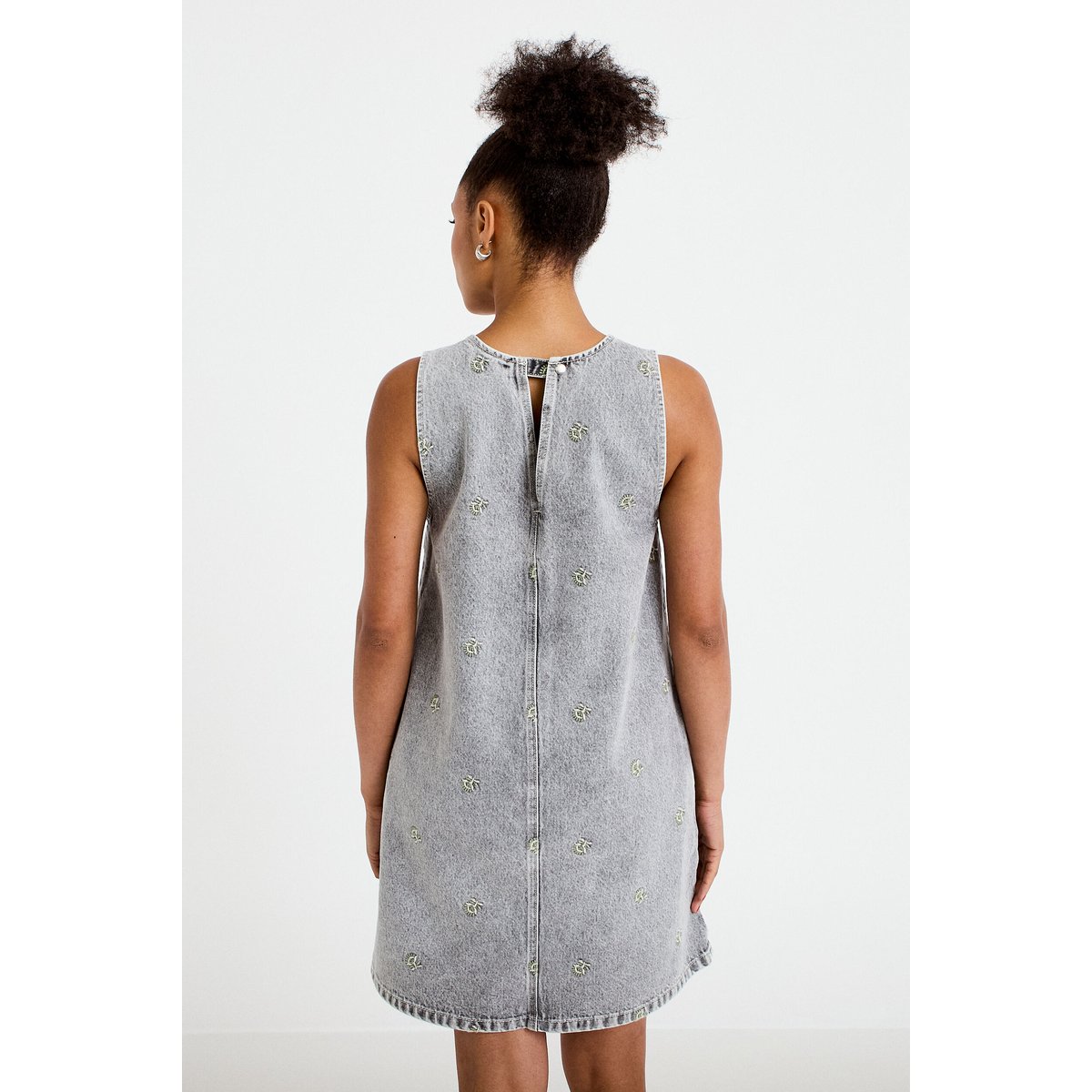 Robe courte évasée en jean sans manches denim gris, CACHE CACHE