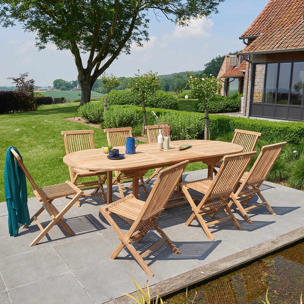 Salon de jardin en teck massif extensible 8/10 places MIDLAND naturel, BERAH GETAH