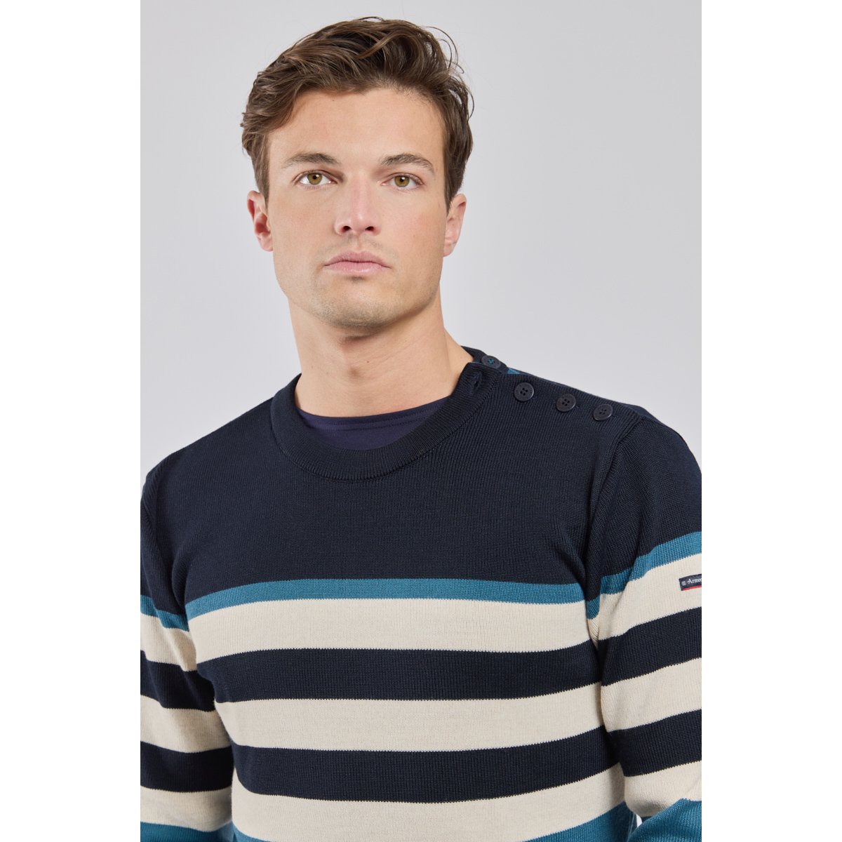 Pull marin bloc color teal/navire/nature, ARMOR-LUX