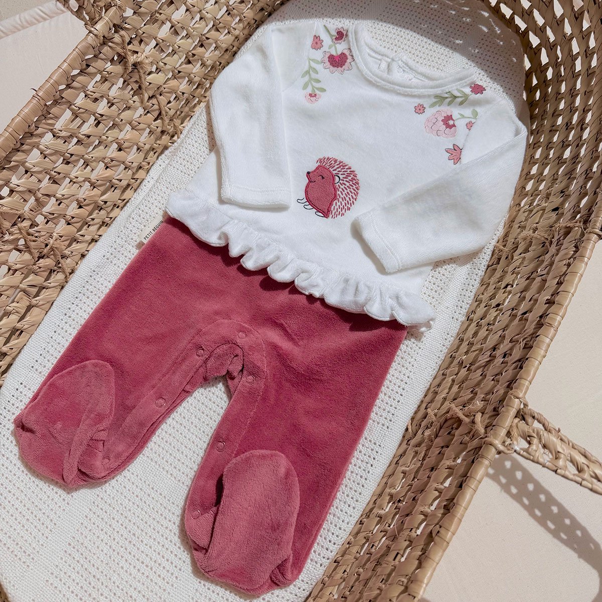 Pyjama bébé en velours Harmony rose, PETIT BEGUIN