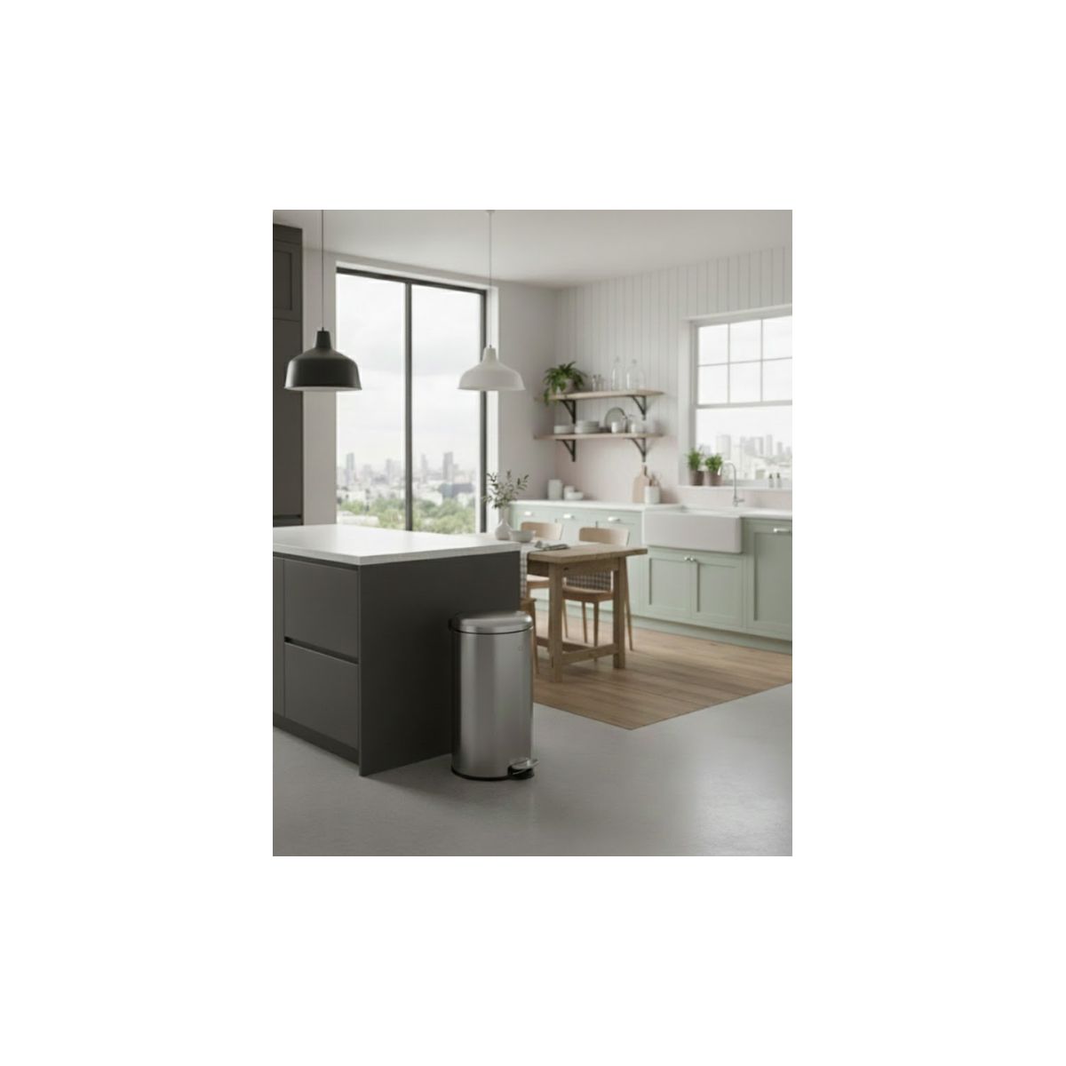 Poubelle de cuisine manuelle ronde 30L avec pedale couleur unique, ESSENTIEL B
