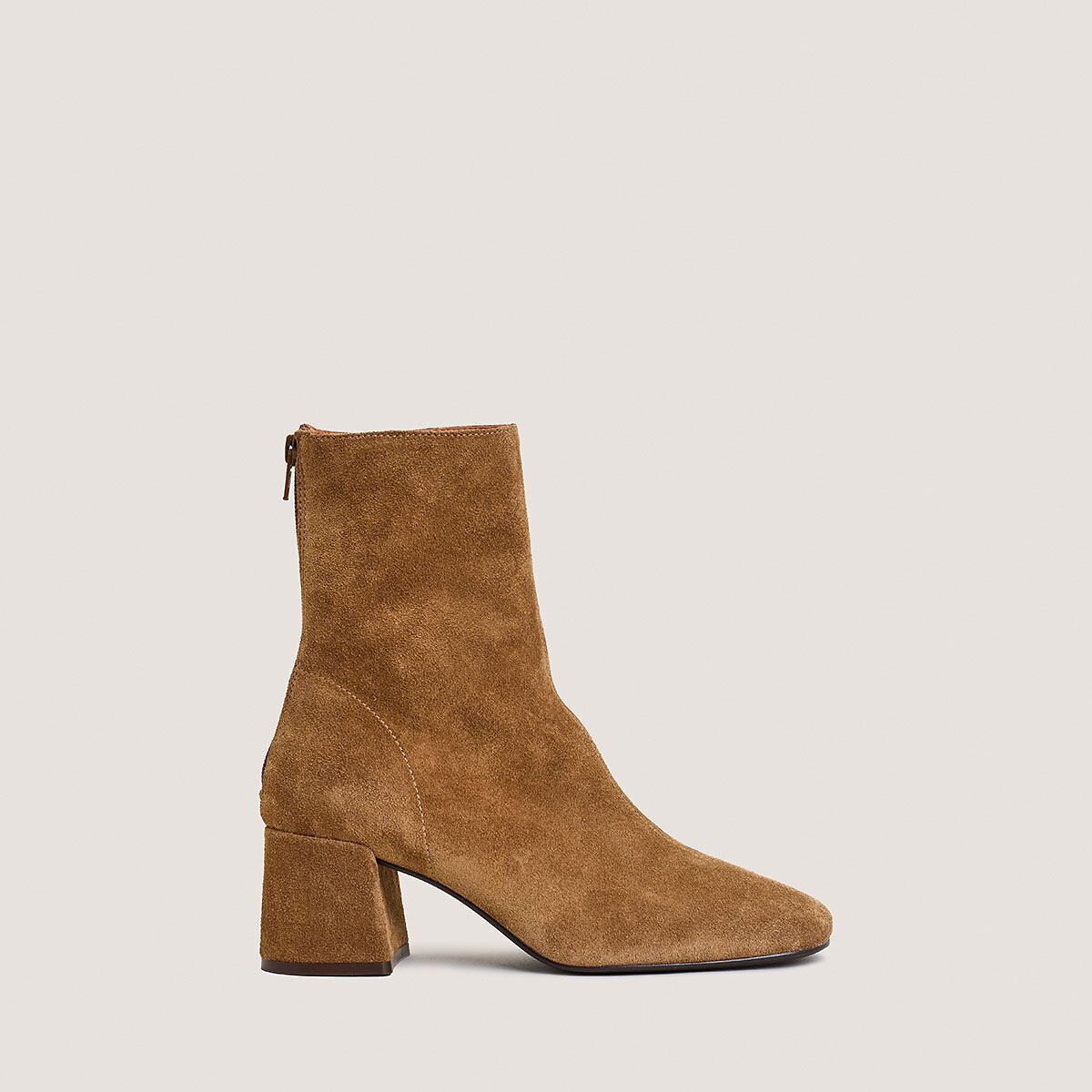 Boots en cuir talon large tabac, JONAK