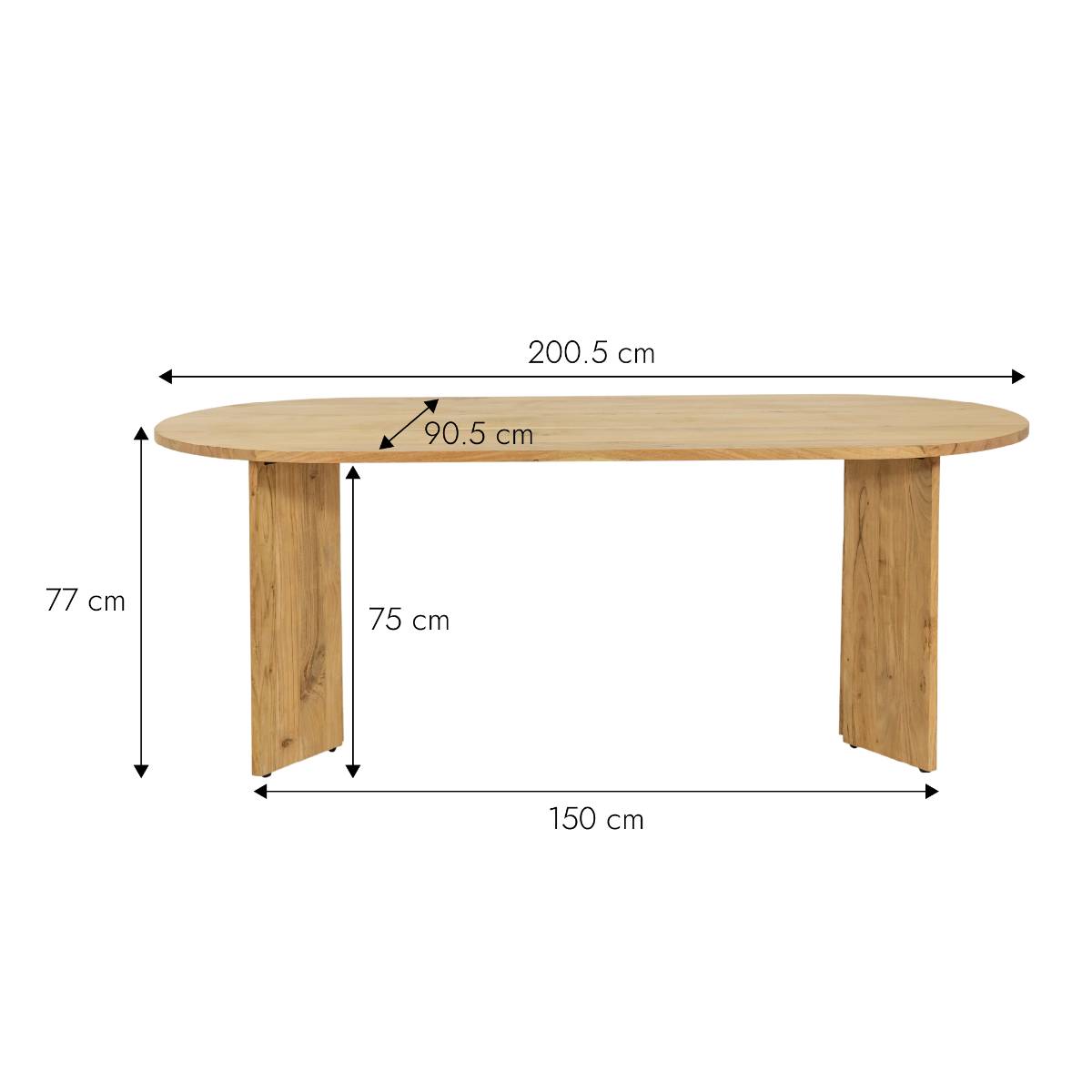 Table à manger en bois d'acacia ELWEN bois clair, MADE IN MEUBLES