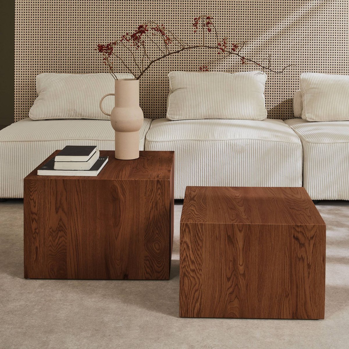 Set de 2 tables basses carrées gigognes décor bois SYLVA naturel, SWEEEK