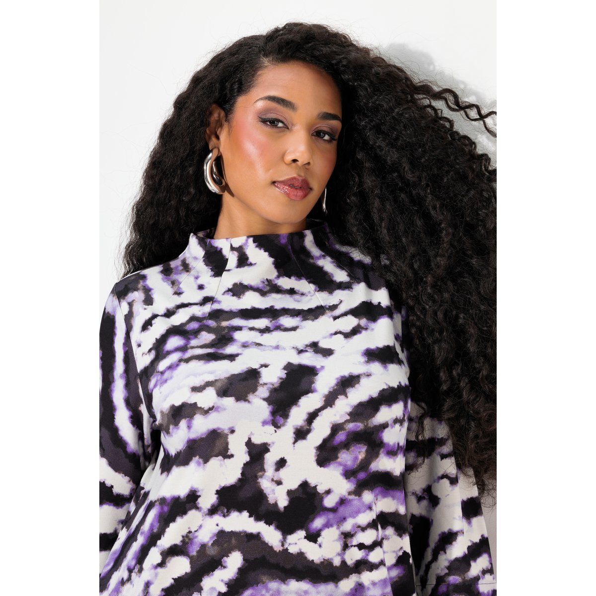 Robe en molleton point de Rome à col montant noir, ULLA POPKEN