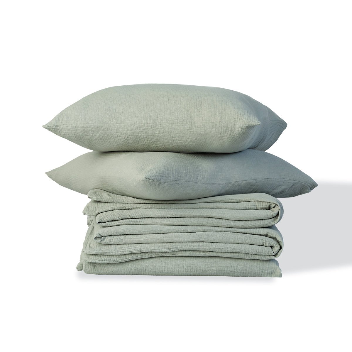 Parure + taies 65x65 gaze de coton CARLA vert céladon, FEBRONIE