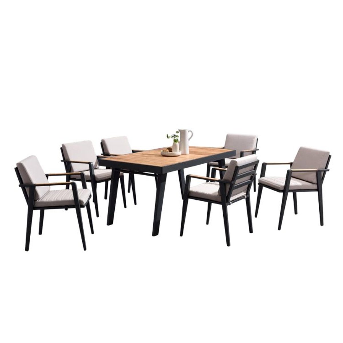 Ensemble repas en aluminium et en teck, LOVY gris anthracite, AU JARDIN DE CHLOÉ