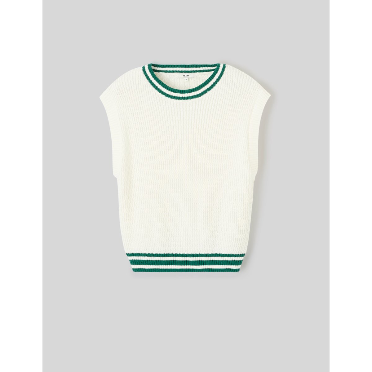 Pull sans manches côtelé blanc écru, BZB