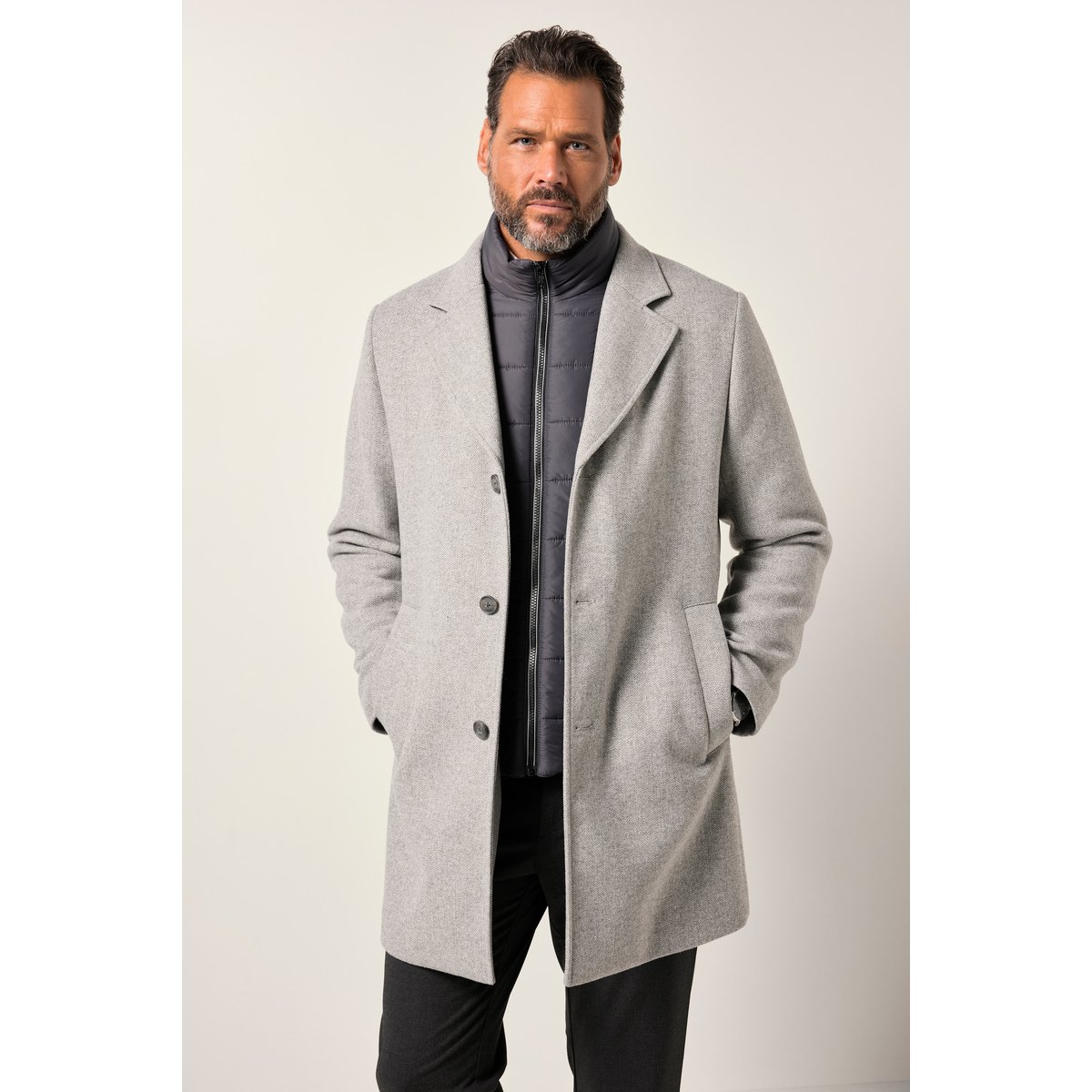 Manteau en laine mélangée gris cendré, JP1880
