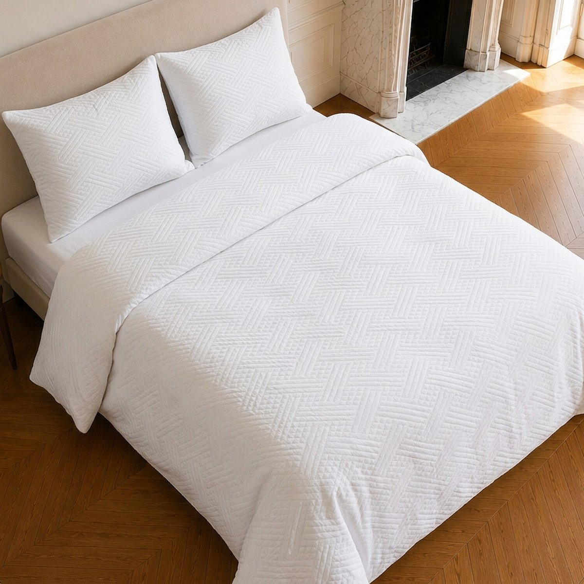 Parure de lit en polyester bicolore terracotta, NAZIM blanc, C DESIGN HOME TEXTILE