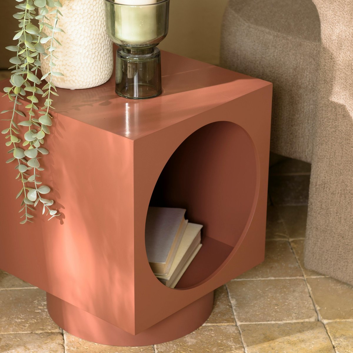 Table d'appoint carrée en bois peint terracotta CASTILLE terracotta, PIER IMPORT