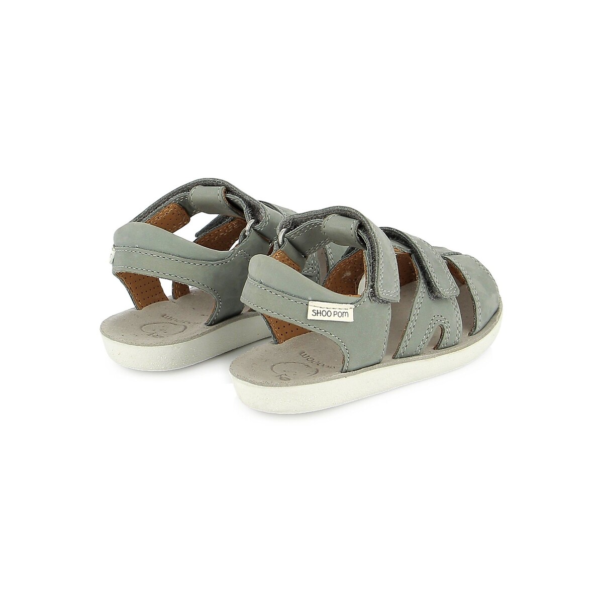 Sandali in pelle con chiusura a velcro GOA NEW grigio verde, SHOO POM