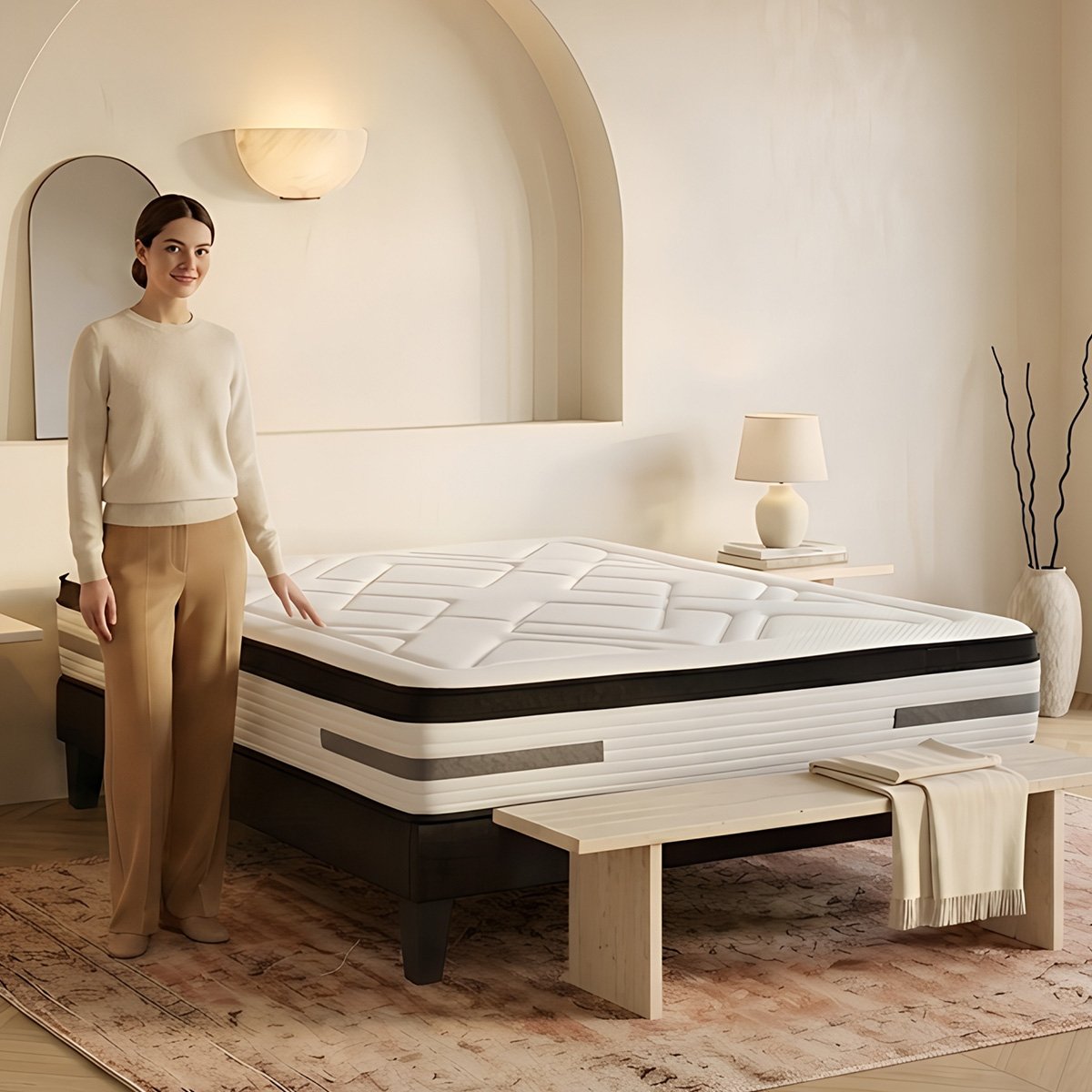 Matelas Bellevue - Ressorts ensachés + mémoire de forme - 24 cm d'épaisseur - Accueil équilibré, soutien ferme blanc, BELLECOUR