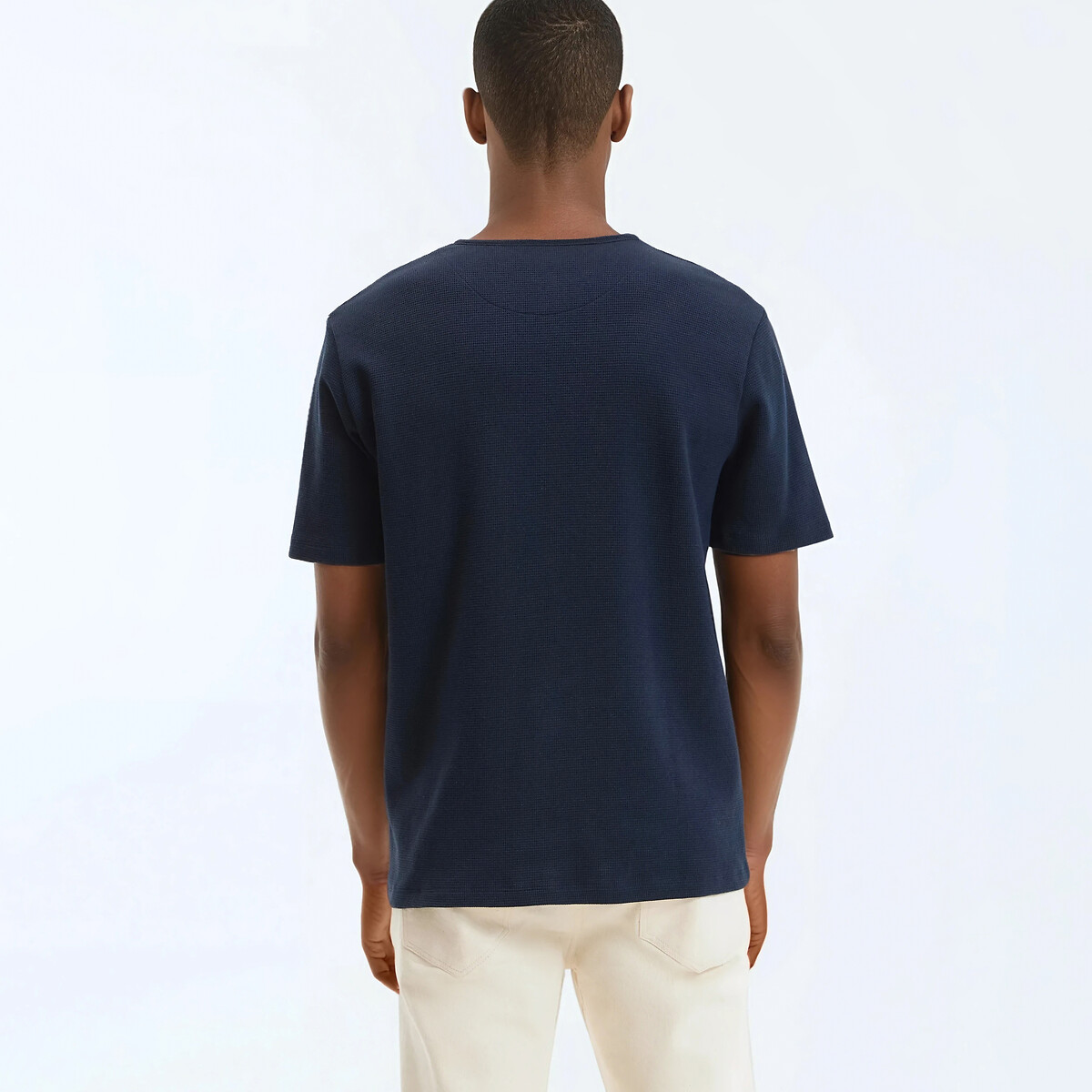T-shirt col tunisien manches courtes bleu marine, LA REDOUTE COLLECTIONS
