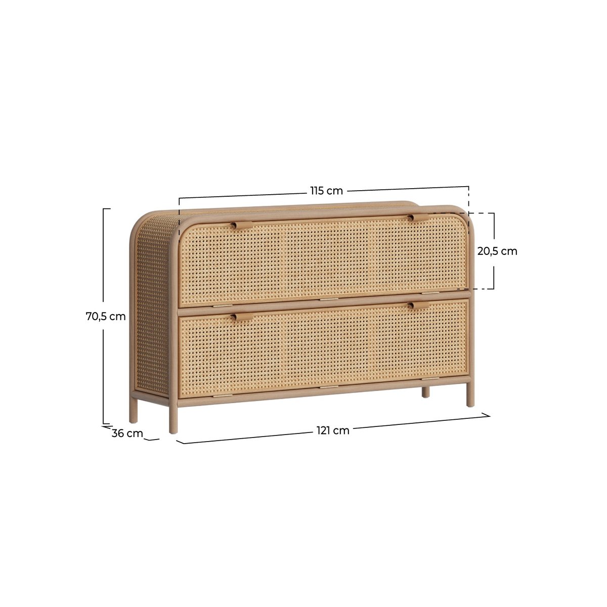 Commode en rotin massif, 2 portes abattantes - ALATA marron clair, MAISON PAVANE