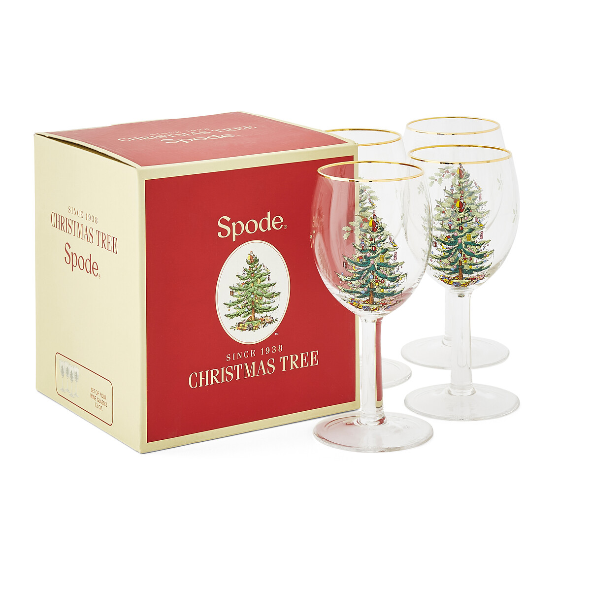 Set of 4 Christmas Tree Wine Glasses transparent, SPODE