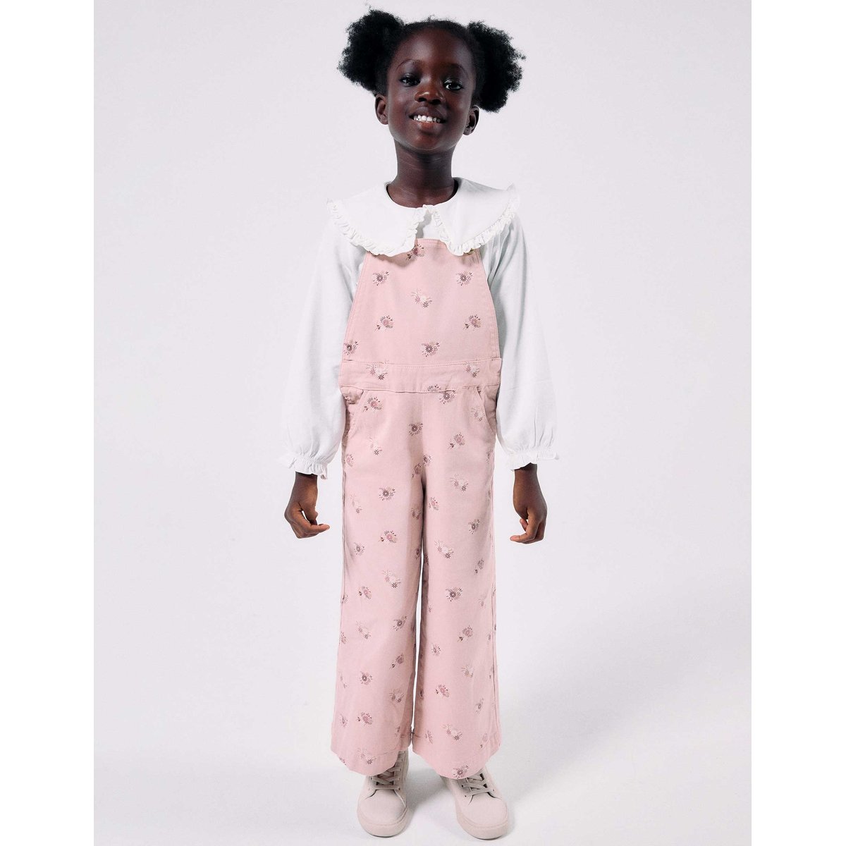 Salopette en sergé à jambe large avec motif floral rose clair, ZIPPY