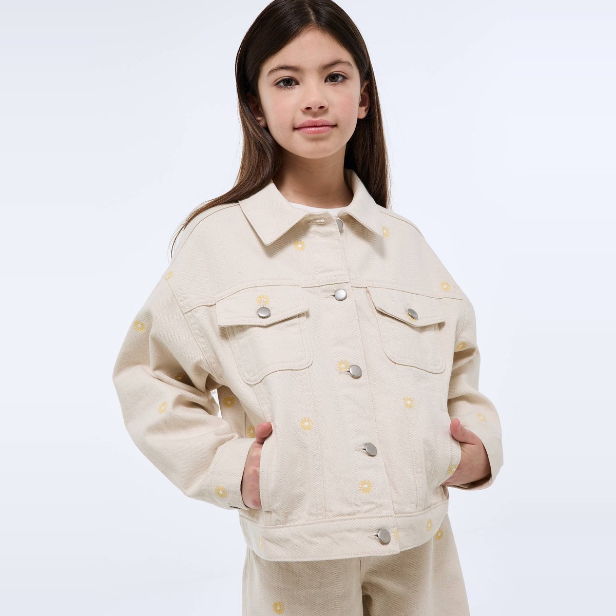Veste brodée en jean naturel, MONOPRIX