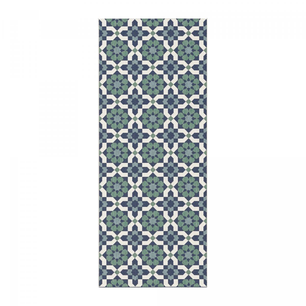 Tapis extérieur tissé kilim rectangle CASADA 14 vert, bleu, UN AMOUR DE TAPIS