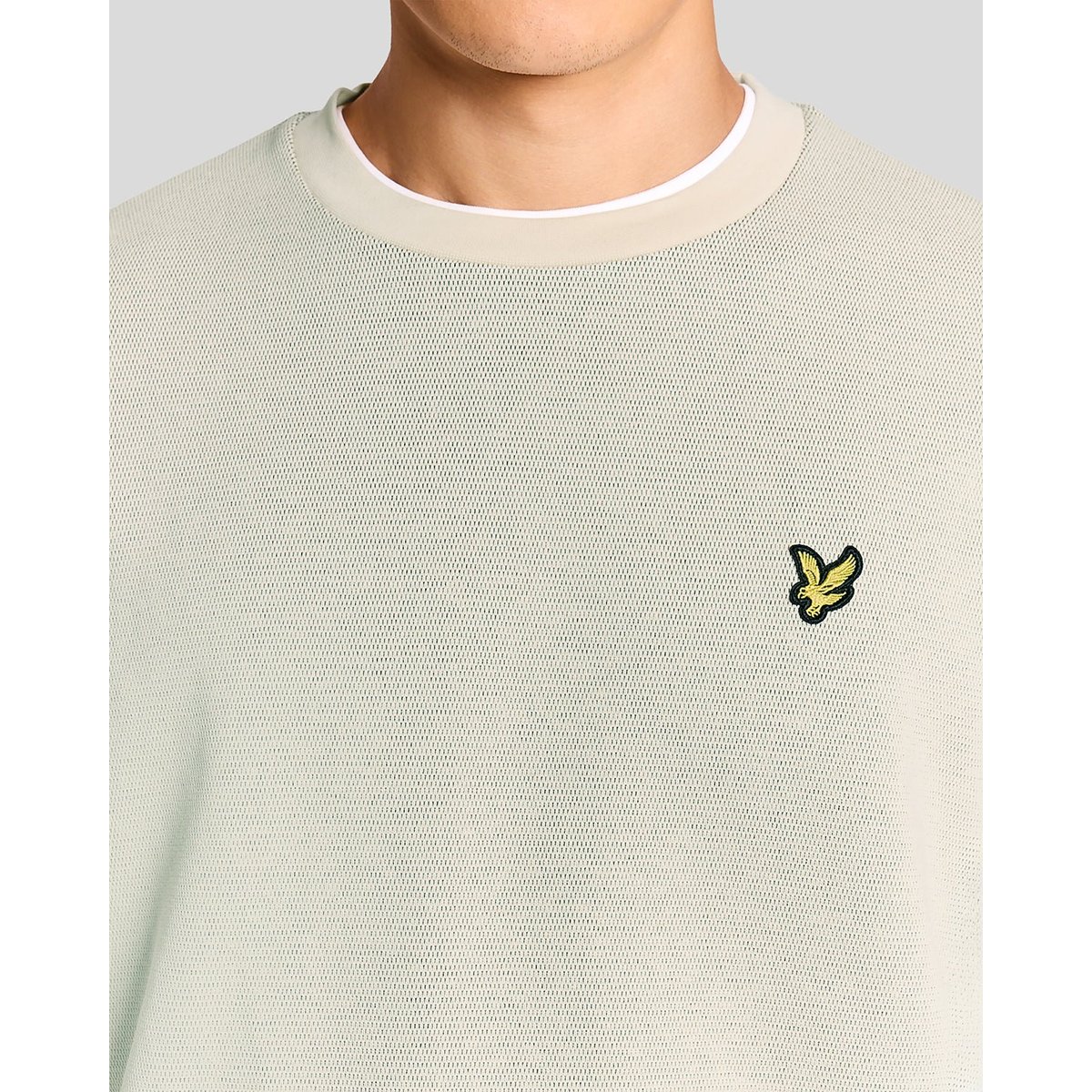 Sweat-shirt col rond jacquard en relief blanc mastic, LYLE & SCOTT