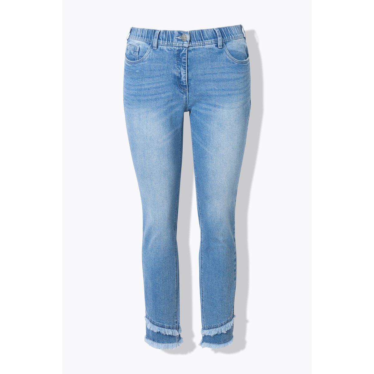 Jean Sarah. Jambe étroite et ourlet frangé. bleu clair, ULLA POPKEN