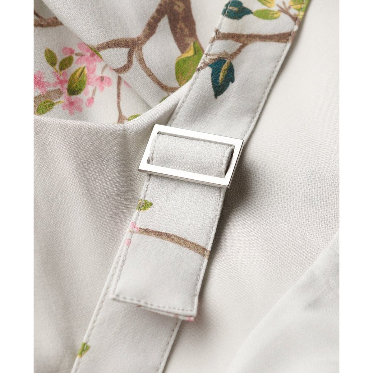 Robe longue tissée à volants gris oiseau fleuri, SUPERDRY