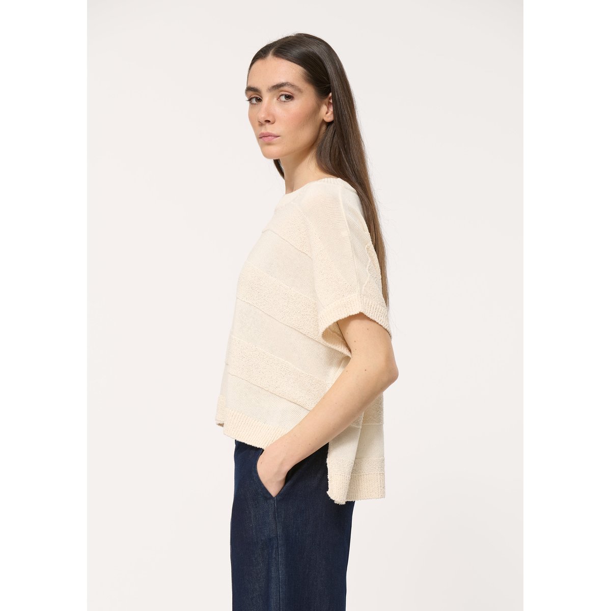 Pull écru manches courtes en maille bouclette ecru, HUMILITY