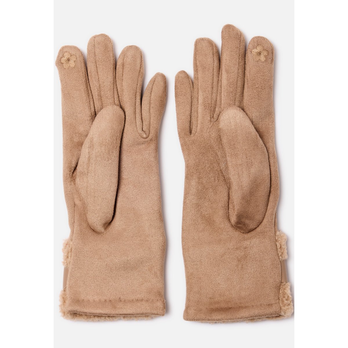 Gants suédine détail moutonné marron taupe, DAMART