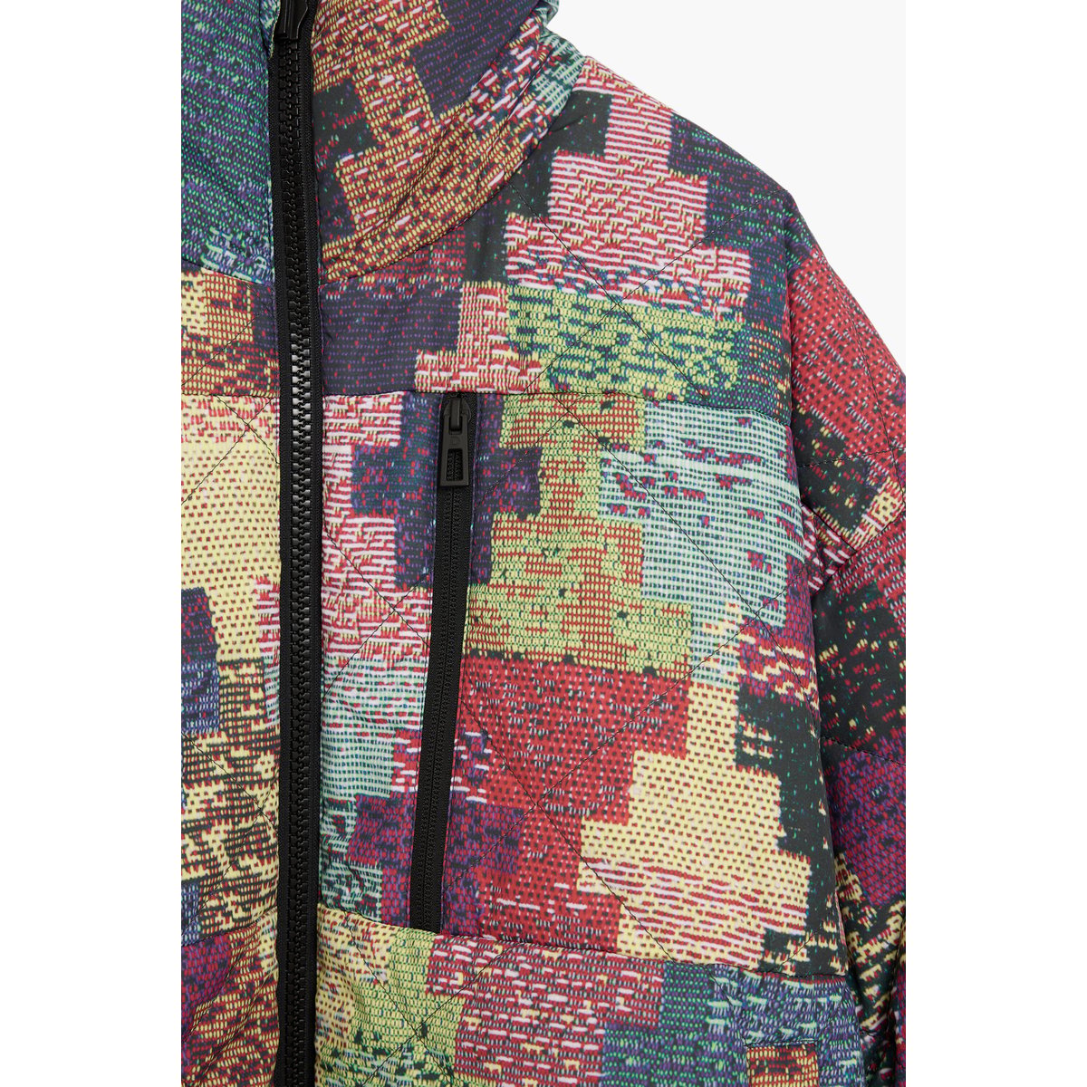 manteau court matelassé patchwork rouge, DESIGUAL