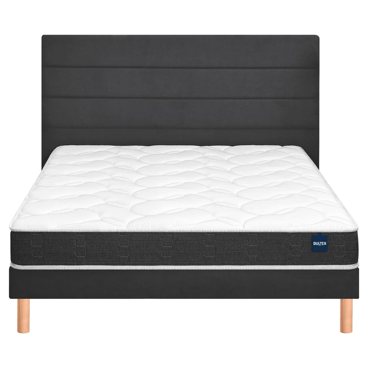 Ensemble matelas nano et mousse bodysoft ESSENTIAL, sommier Vigoroso gris fumé et pieds blanc, BULTEX