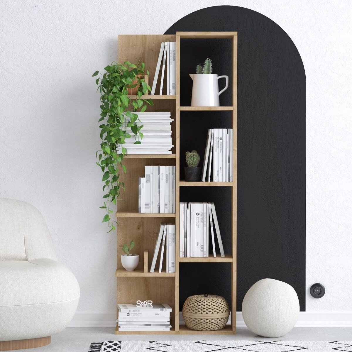 Bibliothèque 4 niches et 4 étagères - LILY chêne, CALICOSY