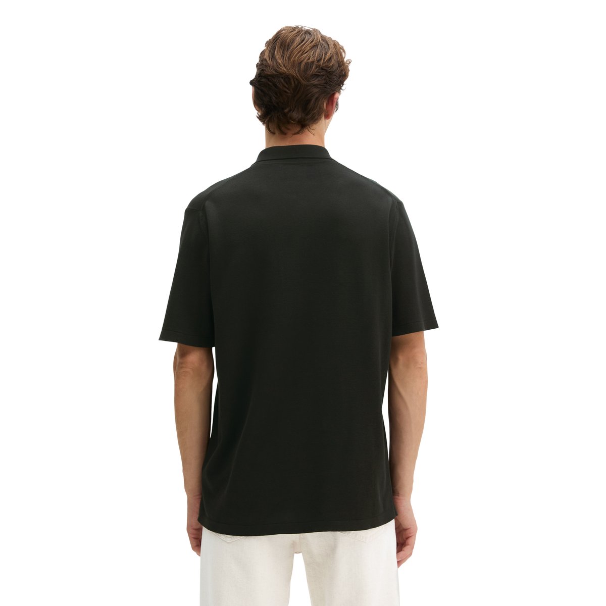 Polo en tricot régulier en pur coton bio noir, MARC O'POLO
