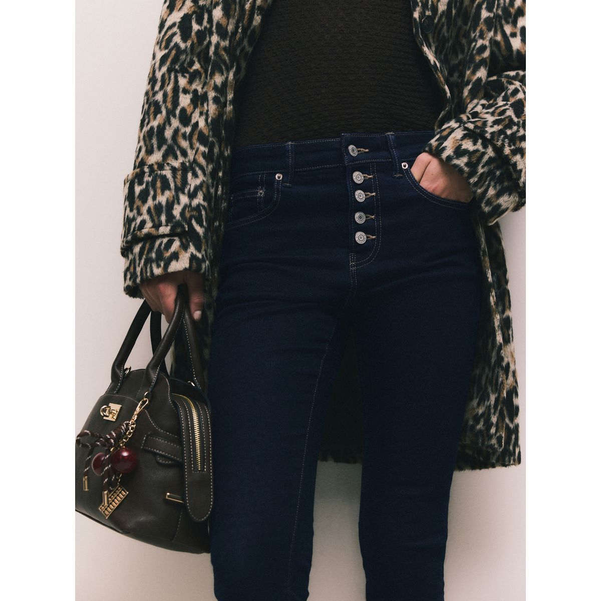 Jean skinny à braguette boutonnée délavage bleu, NEXT