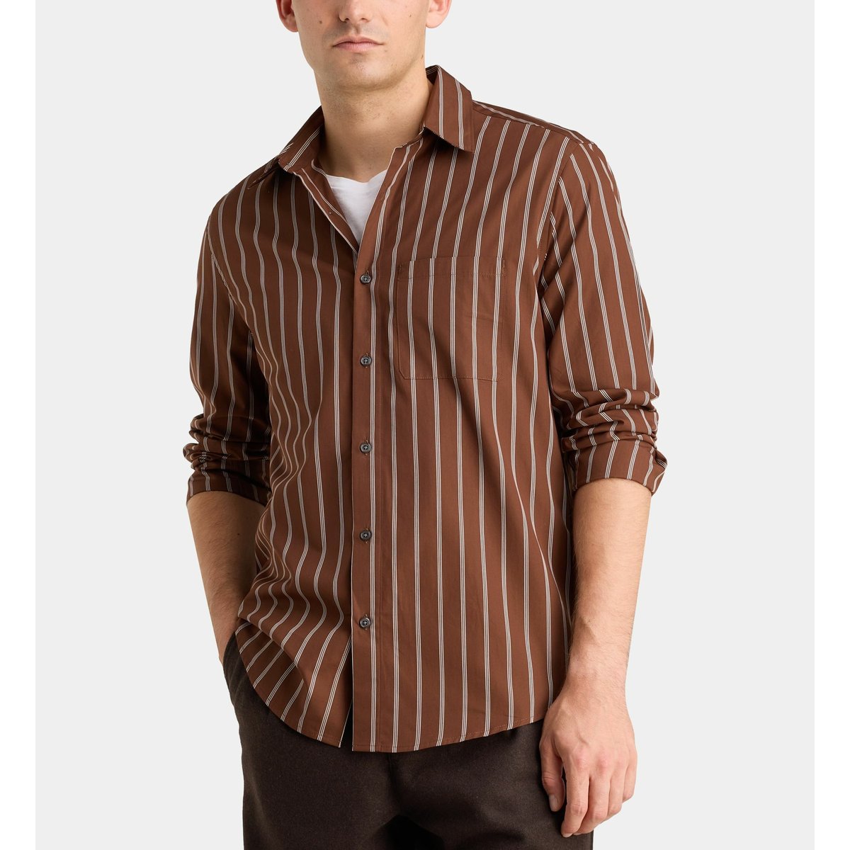Chemise rishtri 6 rayée en coton marron chocolat, GALERIES LAFAYETTE