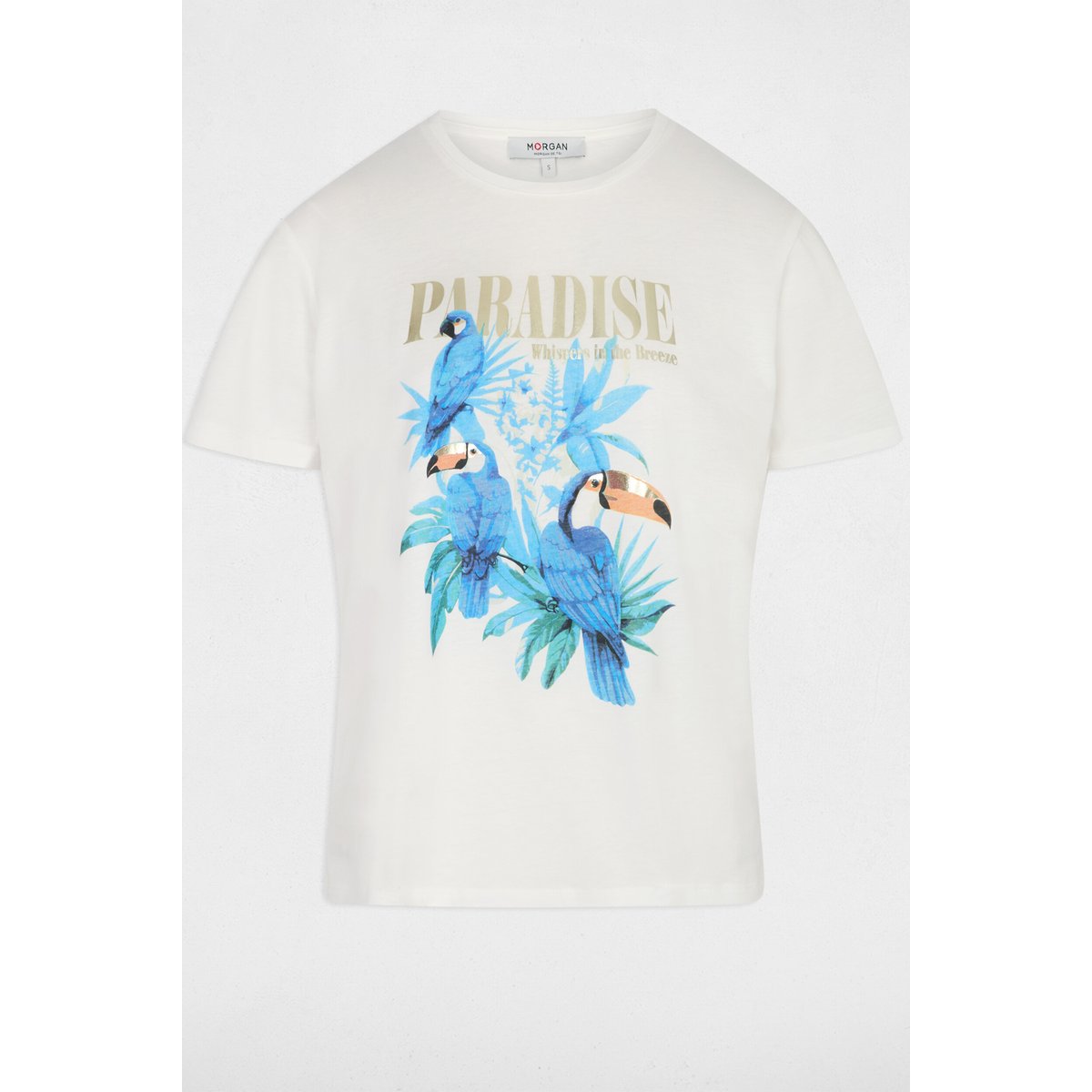 T-shirt imprimé col rond blanc, MORGAN