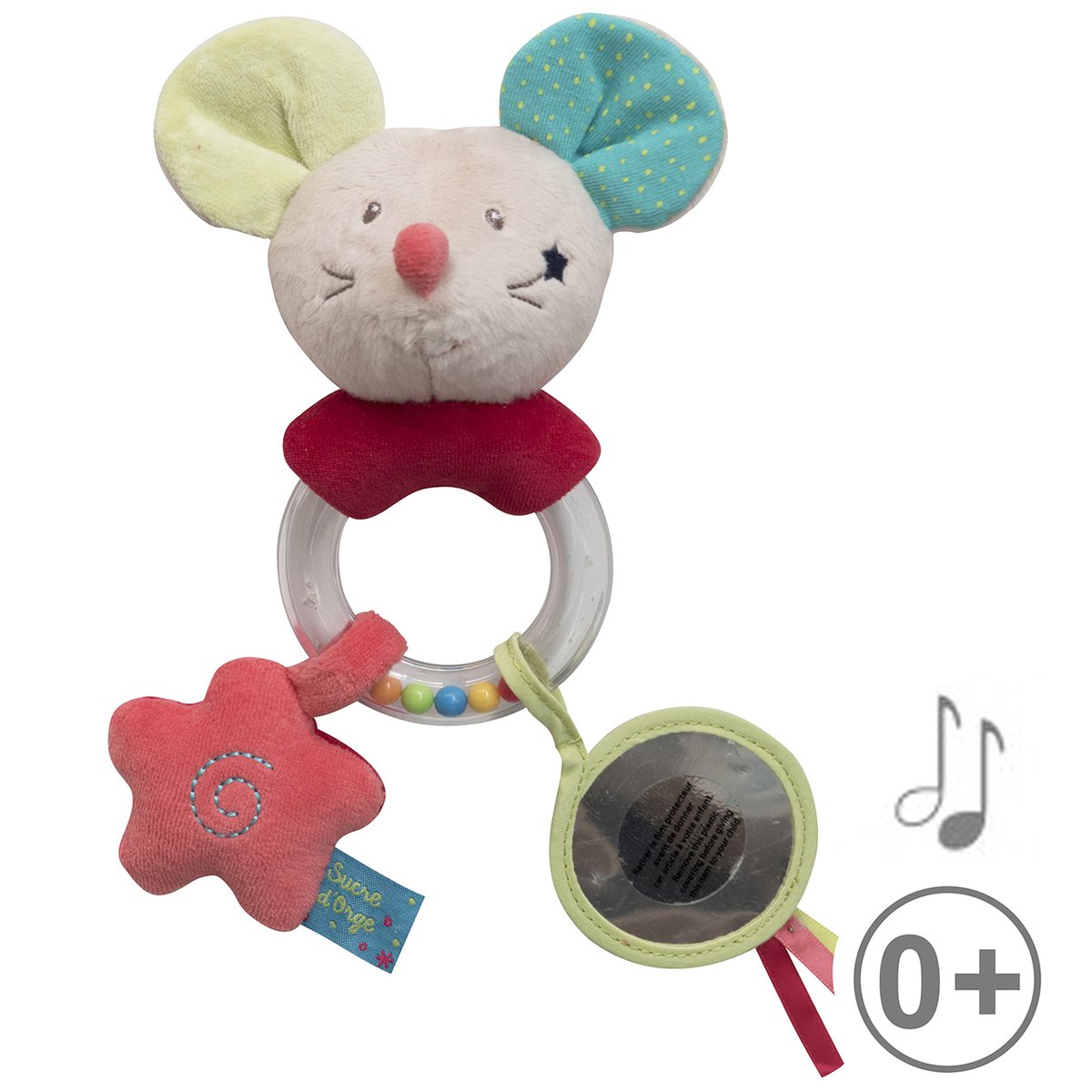 Hochet souris beige blanc, SUCRE D'ORGE