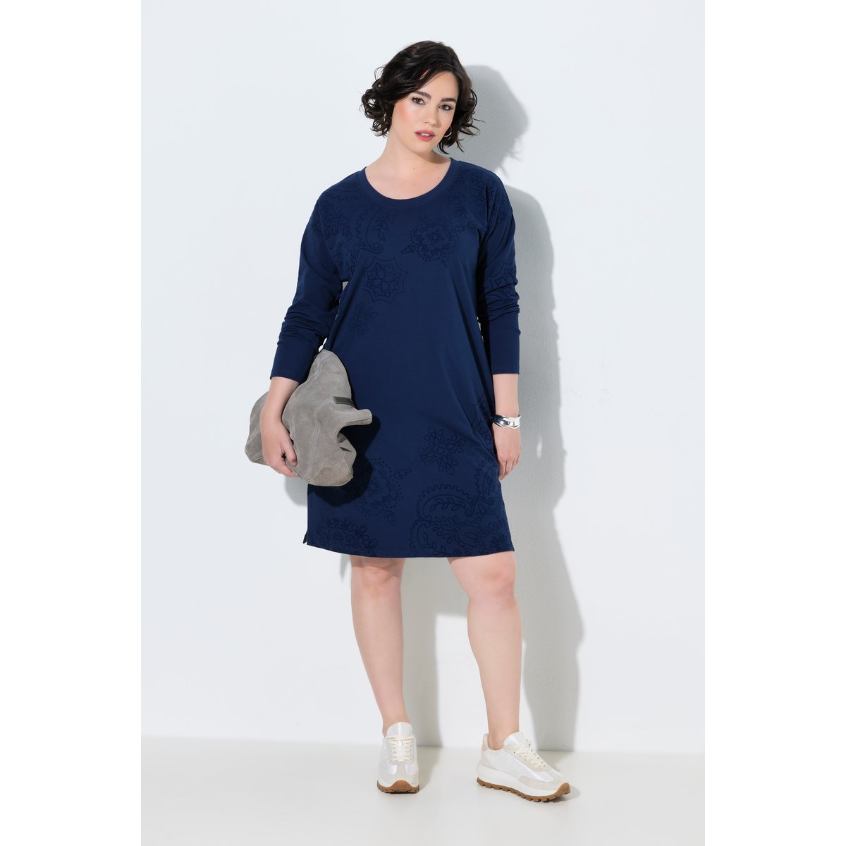 Robe en molleton, imprimé floqué bleu encre, ULLA POPKEN