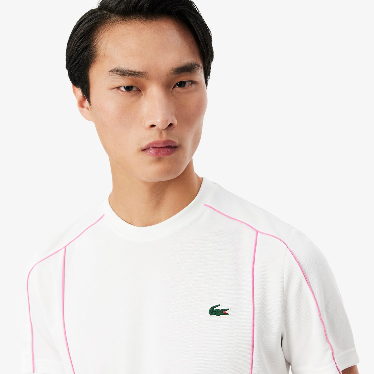 T-shirt Sport Ultra Dry liserés blanc-001, LACOSTE