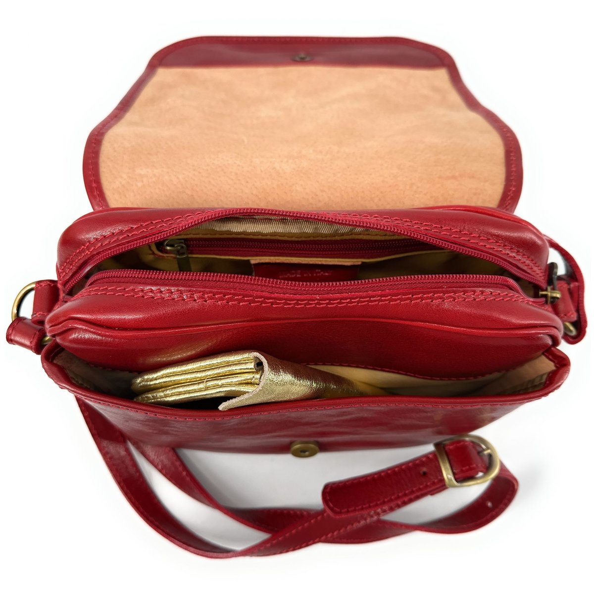 Sac Sacoche bandoulière en cuir italien lisse MARIE STUART rouge, OH MY BAG
