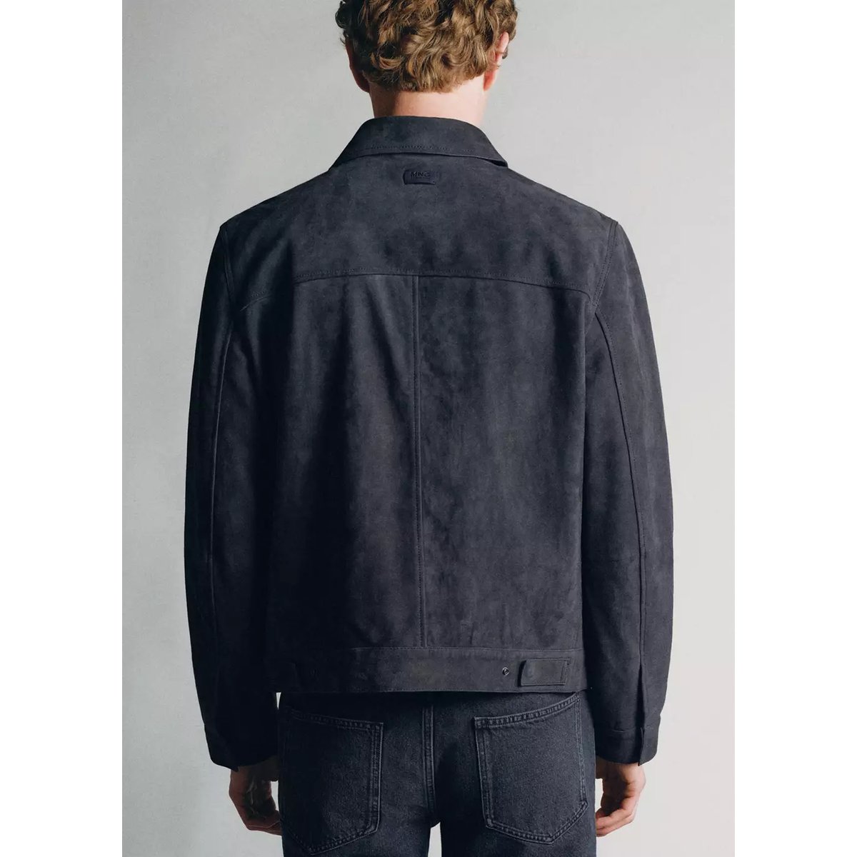 Blouson 100 % cuir daim poches bleu indigo, MANGO MAN