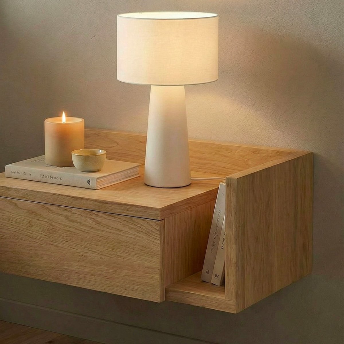 Table de chevet murale réversible en bois- KAMICHI bois clair, DRAWER