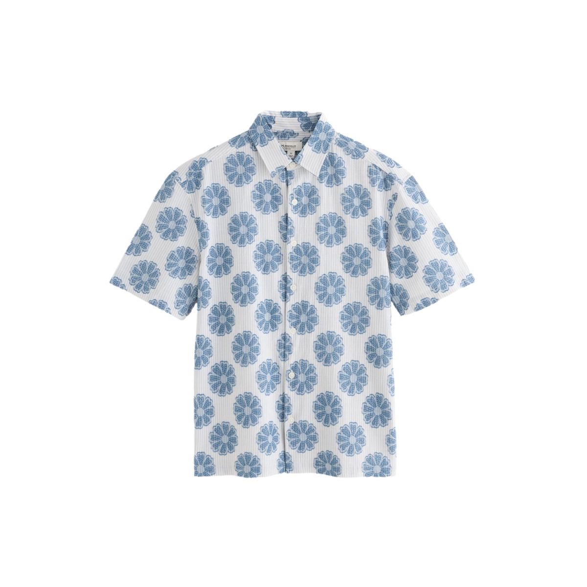 Chemise brodée et texturée à manches courtes fleur bleue, NEXT